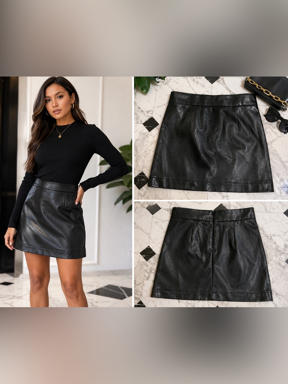 NWT J.Crew Black Faux Leather Mini Skirt Women’s Size 8 High Waist Vegan Leather